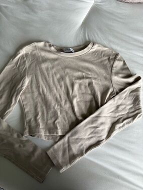 Long Sleeve Crop Top in Beige